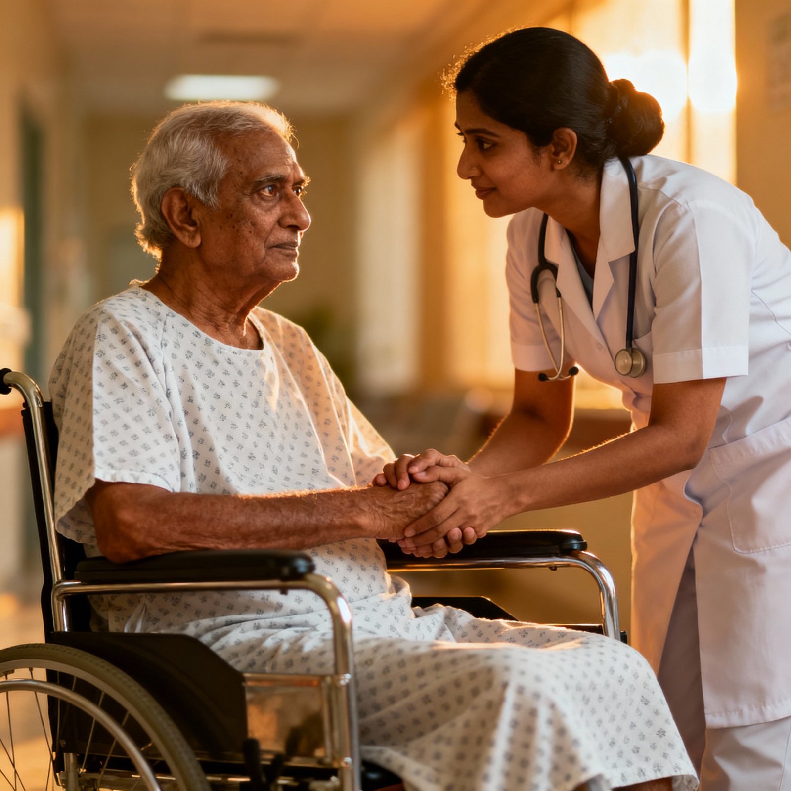 Nurse taking care of elderly patient at home in Rohtak