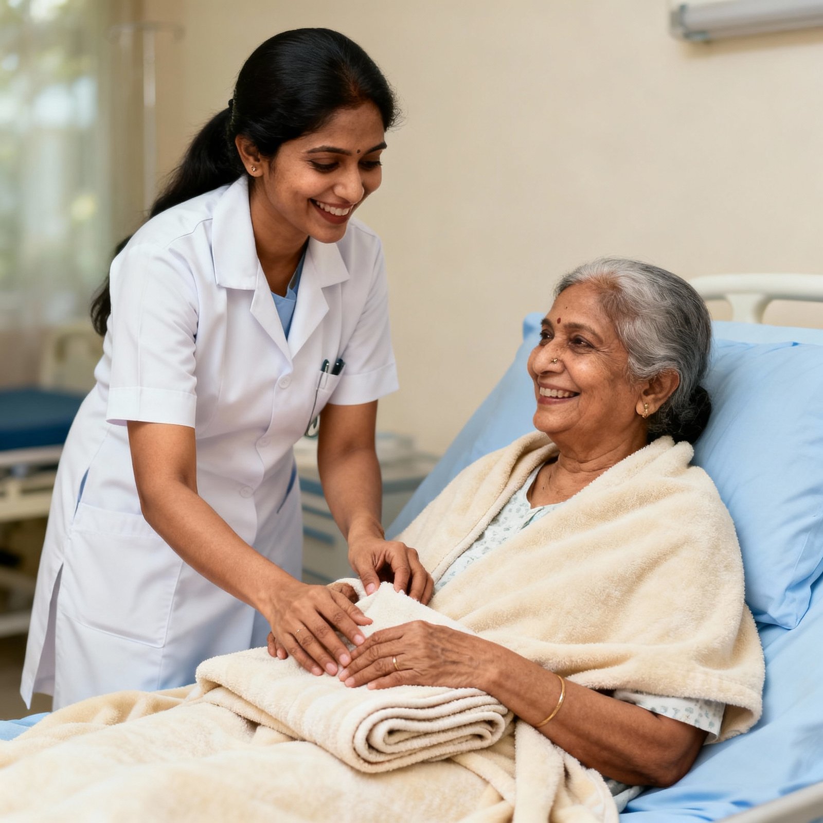 Nurse providing home nursing care inside a Delhi home